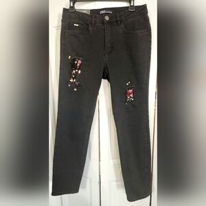 FDJ FRENCH DRESSING JEAN BLACK MID-RISE JEWEL EMBELLISHED, 10 NWT